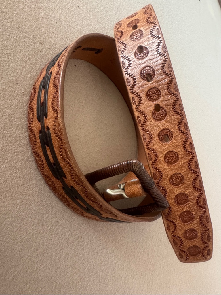 Lucky Brand Brown Leather Belt With Decorative Stitching 36"